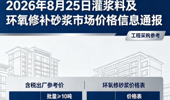 大化2026年8月25日灌浆料及环氧修补砂浆市场价格信息通报